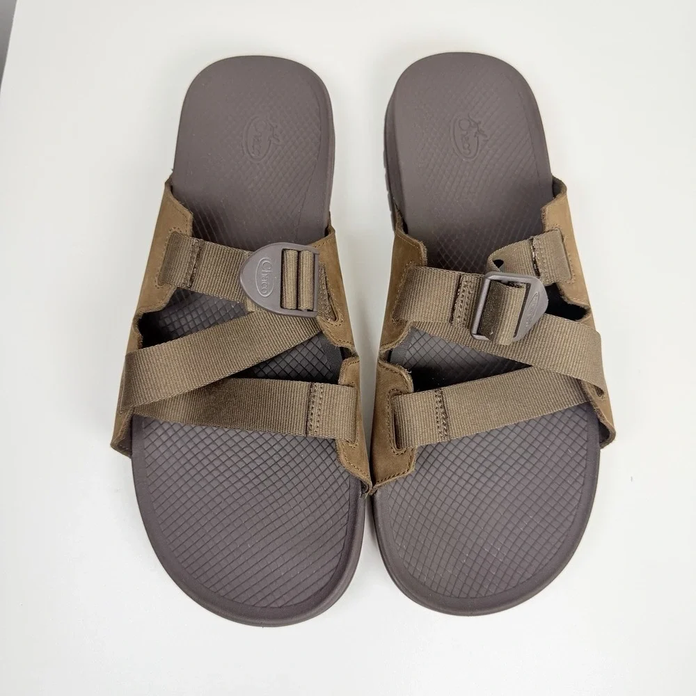 Chaco Lowdown Leather Slide Sandals Mens Size 14 Brown Adjustable Comfort